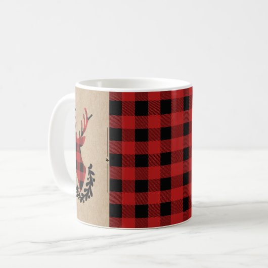 Buffalo Kariert Red Rustic Stag Kaffeetasse (Vorderseite Links)