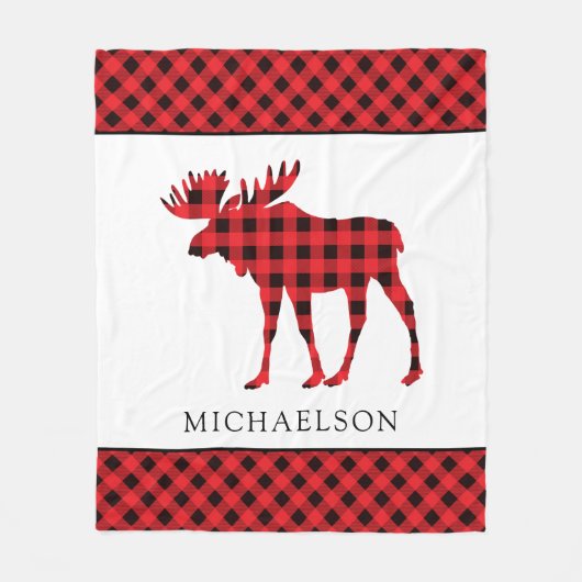 Buffalo Kariert Red Rustic Xmas Elche Silhouette Fleecedecke (Vorderseite)