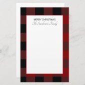 Buffalo Kariert Red Schwarz-weiß Family Christmas Briefpapier (Vorne/Hinten)