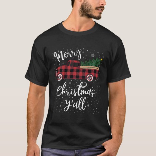 Buffalo Kariert Red Truck Merry Y'All T-Shirt (Vorderseite)