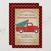 Buffalo Kariert Red Truck und Bäume Weihnachten Pa Einladung (Vorne/Hinten)