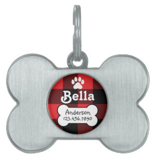 Buffalo Kariert Red und Black Custom Dog Bone Tiermarke