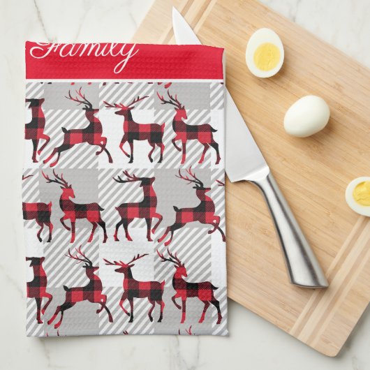 Buffalo Kariert Reindeers auf Gray Buffalo Kariert Geschirrtuch (Viertel Falte)