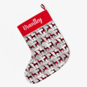 Buffalo Kariert Reindeers auf Gray Buffalo Kariert Großer Weihnachtsstrumpf (Rückseite (Hängend))