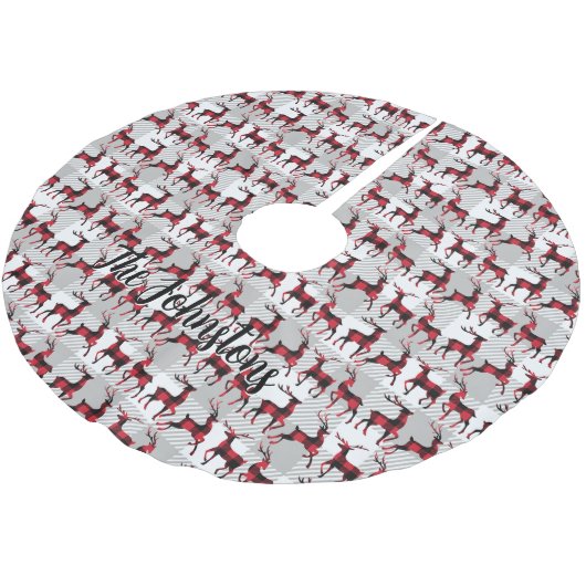 Buffalo Kariert Reindeers auf Gray Buffalo Kariert Polyester Weihnachtsbaumdecke (Schrägansicht)