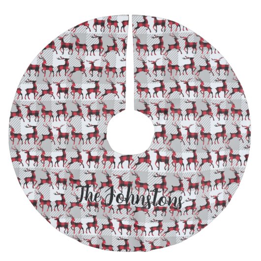 Buffalo Kariert Reindeers auf Gray Buffalo Kariert Polyester Weihnachtsbaumdecke (Vorderseite)