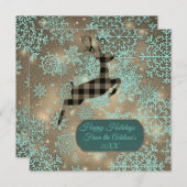 Buffalo Kariert Rentierschneeflocken Flat Card Ankündigung (Vorne/Hinten)