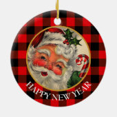 Buffalo Kariert Retro Santa Claus Keramik Ornament (Hinten)