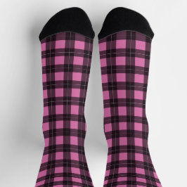 Buffalo Kariert rosa und schwarzer Tartan Gemuster Socken