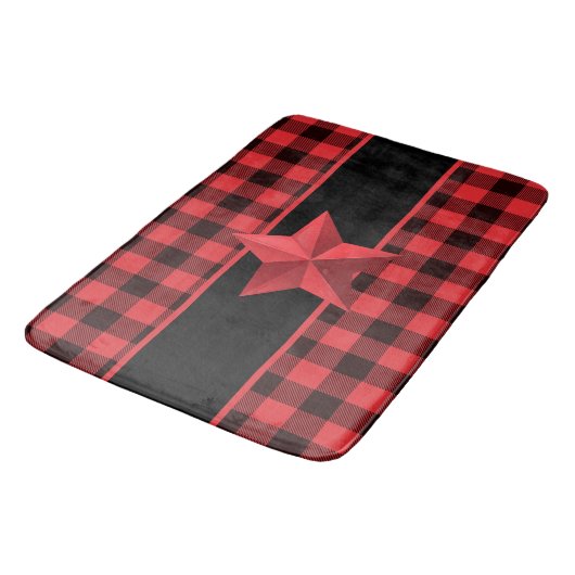 Buffalo Kariert rot/schwarz mit Red-Star-Design Badematte (Schrägansicht)