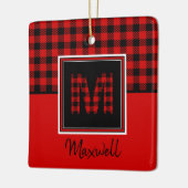 Buffalo Kariert Rot und Schwarz Monogramm und Name Keramikornament (Links)
