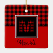 Buffalo Kariert Rot und Schwarz Monogramm und Name Keramikornament (Rückseite)