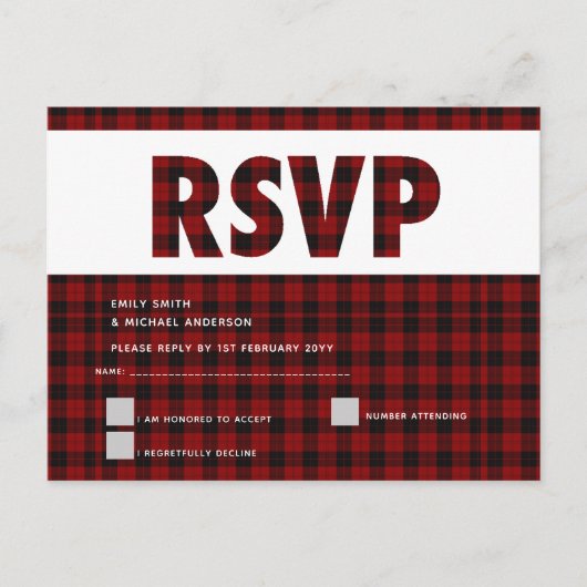 Buffalo Kariert RSVP Card Moderne JEDE VERANSTALTU Einladungspostkarte (Vorderseite)