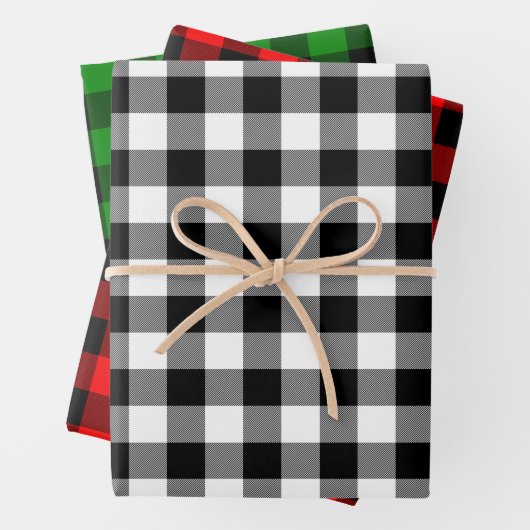 Buffalo Kariert Schwarz und Weiß, Rot und Grün Geschenkpapier Set (Beispiel)