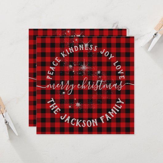 Buffalo Kariert Silver Script Frohe Weihnachtskart Karte (Vorderseite/Rückseite Beispiel)