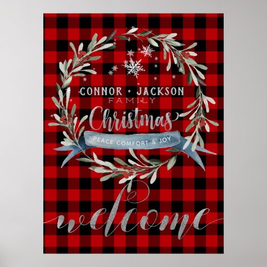 Buffalo Kariert Silver Script Weihnachten Willkomm Poster (Vorne)