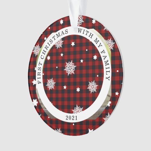 Buffalo Kariert Snowflake Erstes Foto Ornament (Vorderseite)