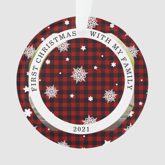 Buffalo Kariert Snowflake Erstes Foto Ornament (Vorderseite)