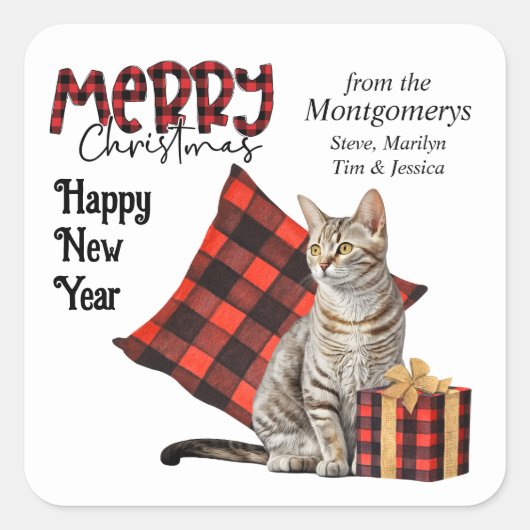 Buffalo Kariert Striped Tabby Weihnachten Quadratischer Aufkleber (Vorderseite)
