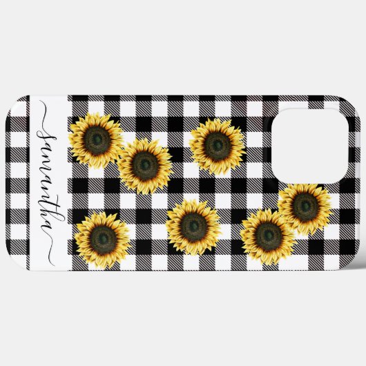 Buffalo Kariert Sunflower Schwarz-weiß Monogram Case-Mate iPhone Hülle (Rückseite (Horizontal))
