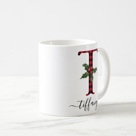 Buffalo Kariert T Monogram Weihnachtskaffee Tasse (VorderseiteRechts)
