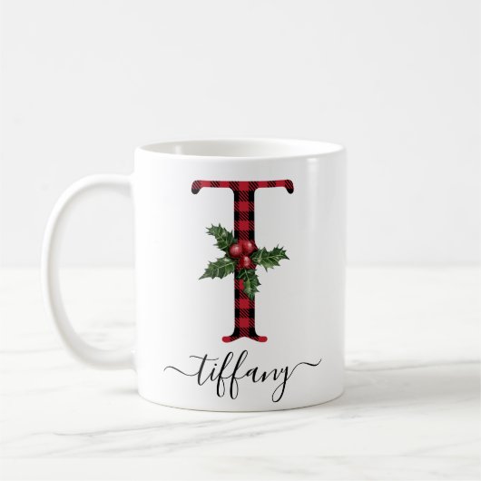 Buffalo Kariert T Monogram Weihnachtskaffee Tasse (Links)