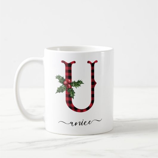 Buffalo Kariert U Monogram Weihnachtskaffee Tasse (Links)