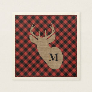 Buffalo Kariert und Burlap Monogram Deer Serviette