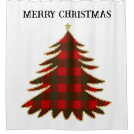 Buffalo Kariert und Gold Glitzer Weihnachtsbaum Duschvorhang