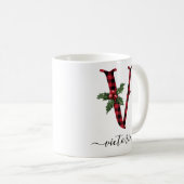Buffalo Kariert V Monogram Weihnachtskaffee Tasse (VorderseiteRechts)