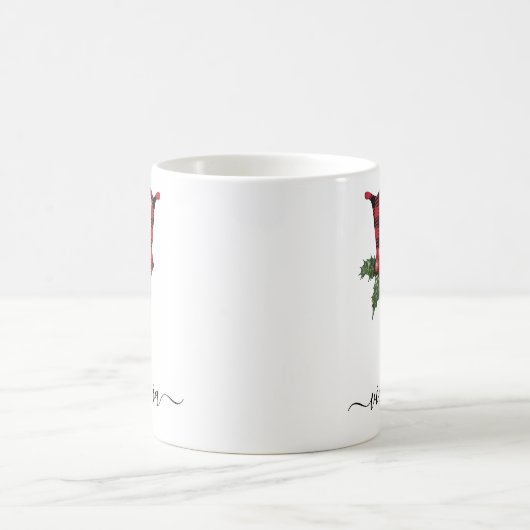 Buffalo Kariert V Monogram Weihnachtskaffee Tasse (Mittel)