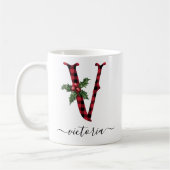 Buffalo Kariert V Monogram Weihnachtskaffee Tasse (Links)