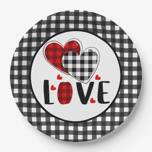 Buffalo Kariert Valentines Liebe Pappteller (Vorderseite)