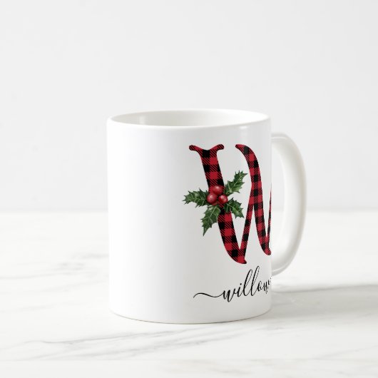 Buffalo Kariert W Monogram Weihnachtskaffee Tasse (VorderseiteRechts)
