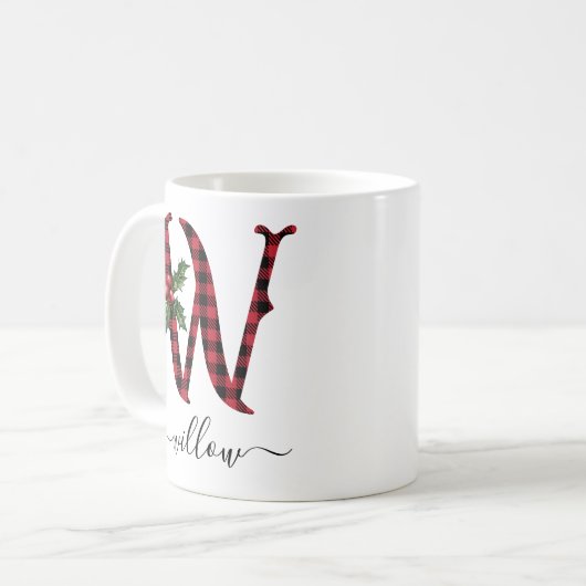 Buffalo Kariert W Monogram Weihnachtskaffee Tasse (Vorderseite Links)