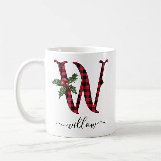 Buffalo Kariert W Monogram Weihnachtskaffee Tasse (Links)