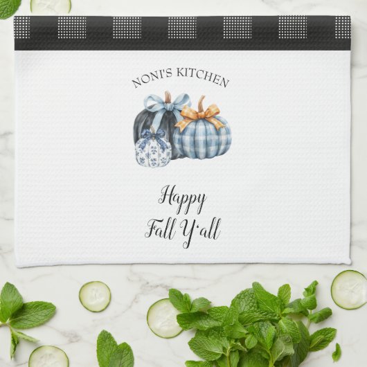 Buffalo Kariert Watercolor Blue Pumpkin Geschirrtuch (Gefaltet)