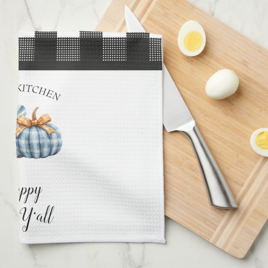 Buffalo Kariert Watercolor Blue Pumpkin Geschirrtuch (Viertel Falte)