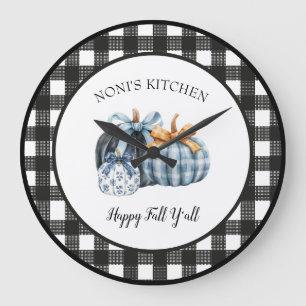 Buffalo Kariert Watercolor Blue Pumpkin Große Wanduhr