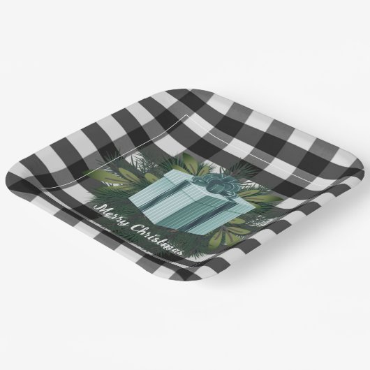 Buffalo Kariert Weihnachtsgeschenk | AQUAMARIN Pappteller (Gewinkelt)