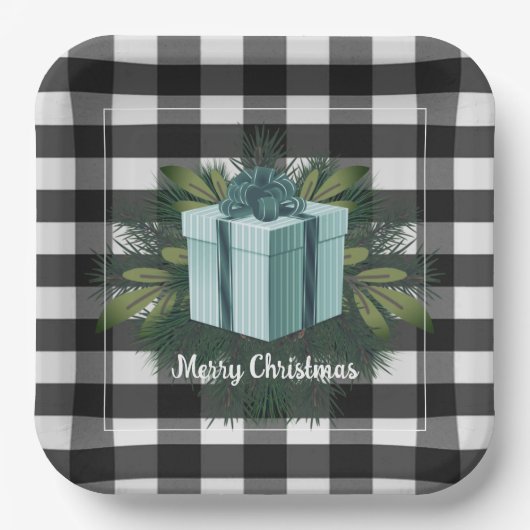 Buffalo Kariert Weihnachtsgeschenk | AQUAMARIN Pappteller (Vorderseite)