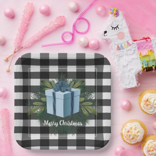 Buffalo Kariert Weihnachtsgeschenk | Blau Pappteller (Party)