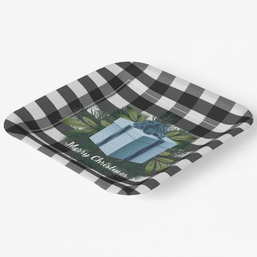 Buffalo Kariert Weihnachtsgeschenk | Blau Pappteller (Gewinkelt)