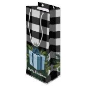 Buffalo Kariert Weihnachtsgeschenk | Blue Holiday Geschenktüte Für Weinflaschen (Rückseite Schrägansicht)