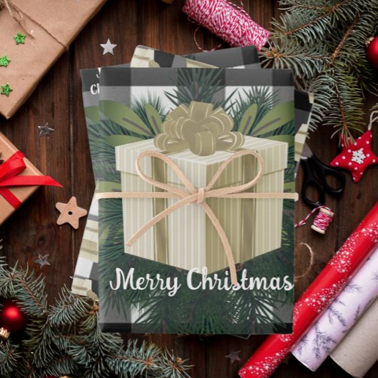 Buffalo Kariert Weihnachtsgeschenk | Gold Geschenkpapier Set
