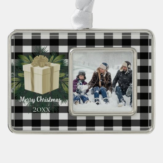 Buffalo Kariert Weihnachtsgeschenk | Gold Rahmen-Ornament Silber (Vorderseite)
