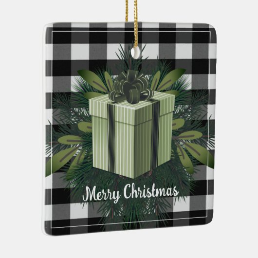 Buffalo Kariert Weihnachtsgeschenk | Grüner Urlaub Keramikornament (Rechts)