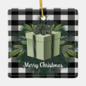 Buffalo Kariert Weihnachtsgeschenk | Grüner Urlaub Keramikornament (Vorderseite)
