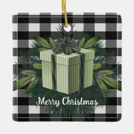 Buffalo Kariert Weihnachtsgeschenk | Grüner Urlaub Keramikornament (Vorderseite)