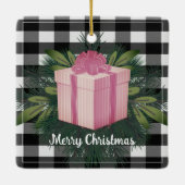 Buffalo Kariert Weihnachtsgeschenk | Pink Holiday Keramikornament (Rückseite)
